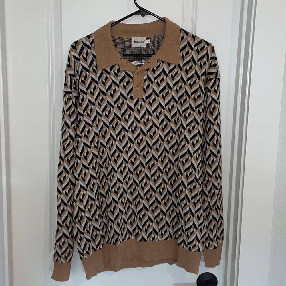Bound Chevron Brown Long Sleeve Polo